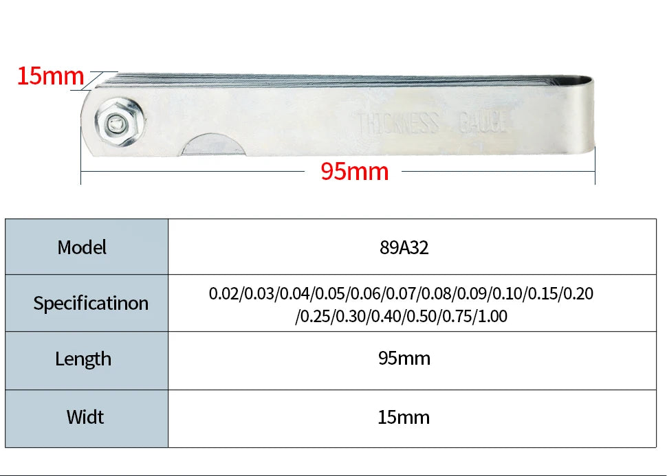 100B17 Feeler Gauge Spark Plug Gauge Filler Gauge Valve Probes Metric Thickness Set Probe Thickness Gauge Spark Plug Gap Tools