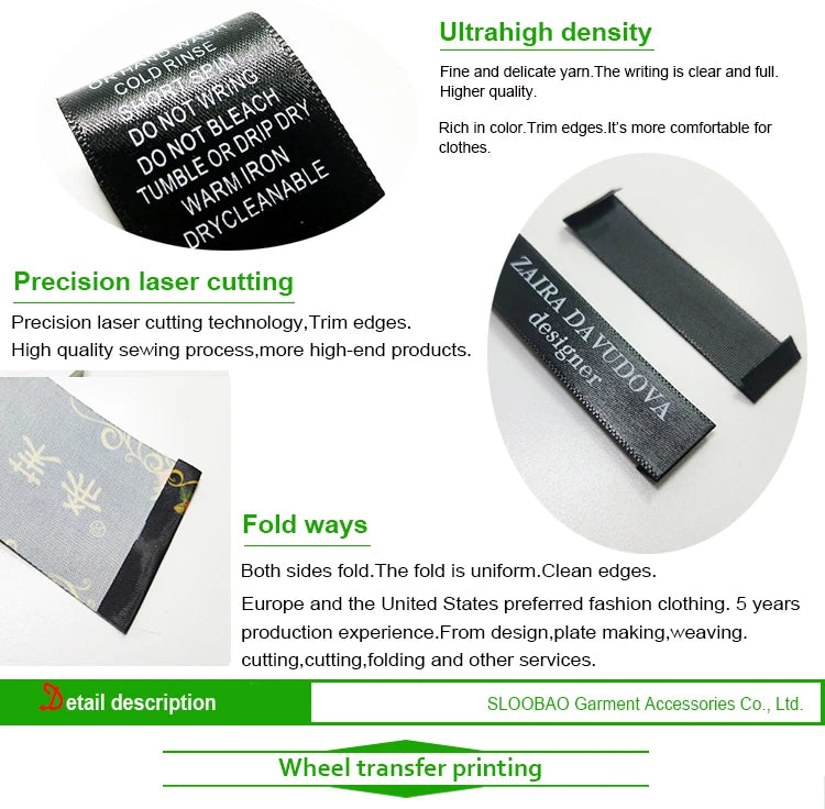 Width2.5cm Free designCustom Printed Satin Labels/Garment Clothing Tags/Woven Labels Screen Printing Water Wash Care Label