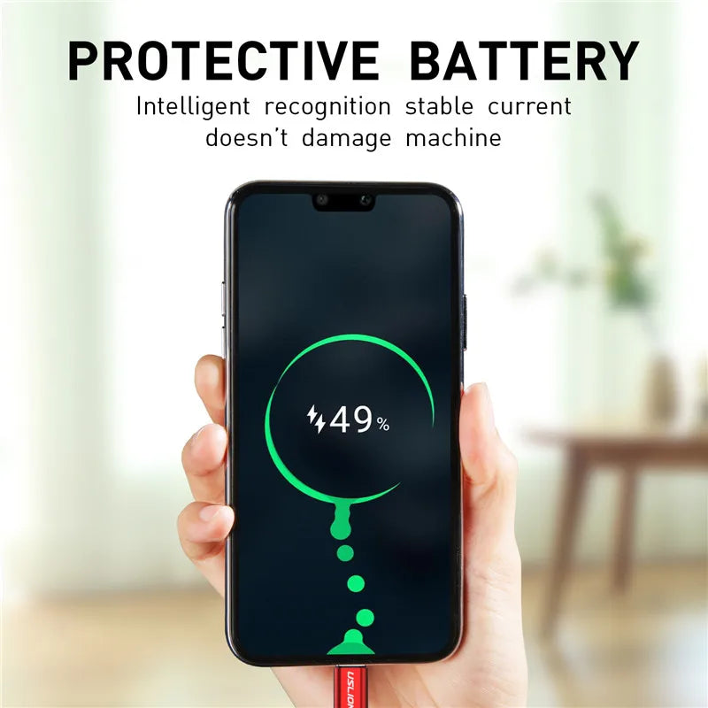 USLION Black Micro USB Cable Fast Charging For Xiaomi Android Mobile Phone Data Cable for Samsung Micro USB Charger Wires 3M/2M
