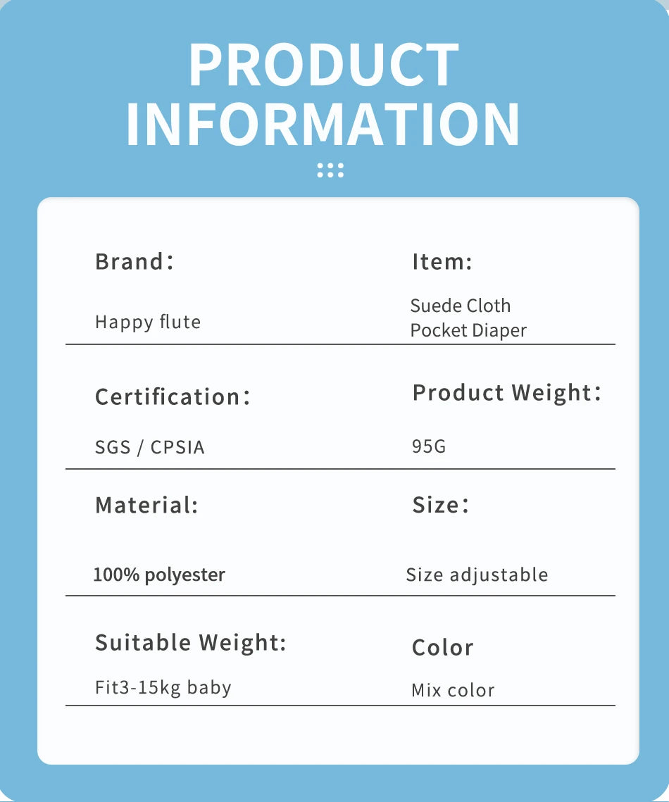 HappyFlute 1Pc Random Print Suede Cloth Inner Baby Nappy Waterproof And Reusable Dual Gussets Cloth Diaper