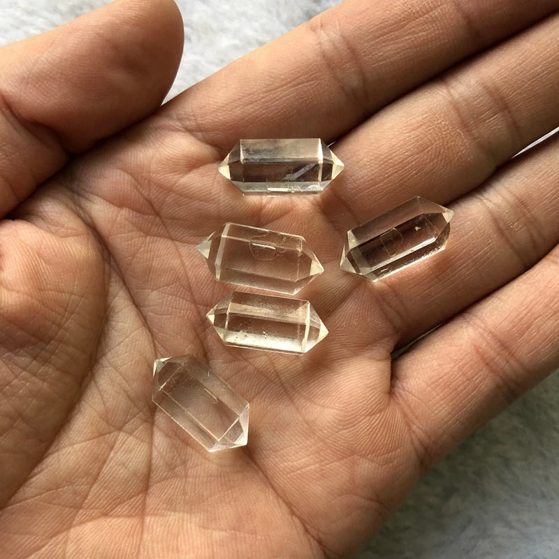 Natural Clear Quartz Double Point Bead Wholesale 2pcs/pack 8x18mm Hexagonal Column Gemstone Jewelry Bead for Ring Face