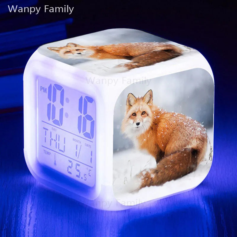 Fox Alarm Clock 7 Color Glowing LED Digital Alarm Clock Multifunction Night Light Electronic Watches Clock Kids Birthday Gifts