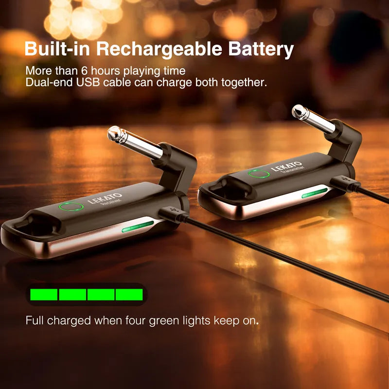 LEKATO Transmitter Receiver WS-70 Wireless Guitar System Built-In Rechargeable Audio Guitar Wireless System 70 Channels 40M