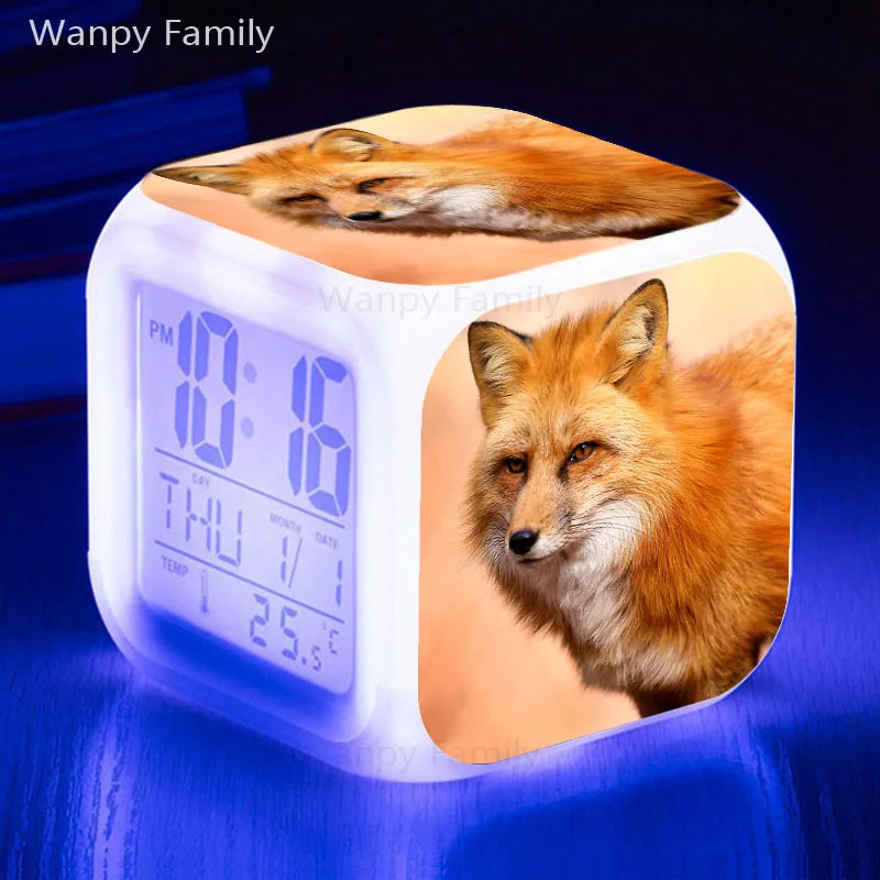 Fox Alarm Clock 7 Color Glowing LED Digital Alarm Clock Multifunction Night Light Electronic Watches Clock Kids Birthday Gifts