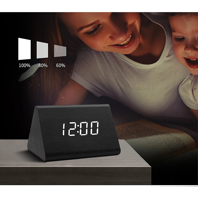 USB/AAA  Clocks LED Wooden Alarm Clock Watch Table Voice Control Digital Wood Despertador Electronic Desktop Table Decor