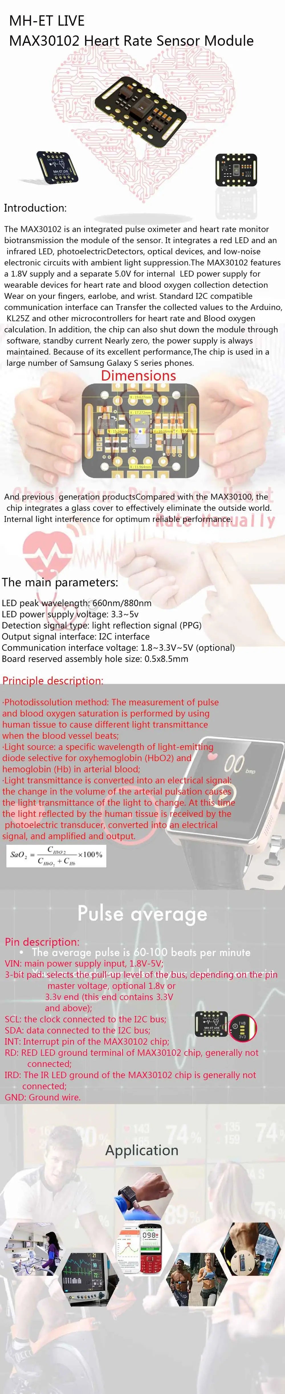 MH-ET LIVE MAX30102 MAX30100 Heart rate Sensor Module Puls detection Blood oxygen concentration test For Arduino Ultra-Low Power