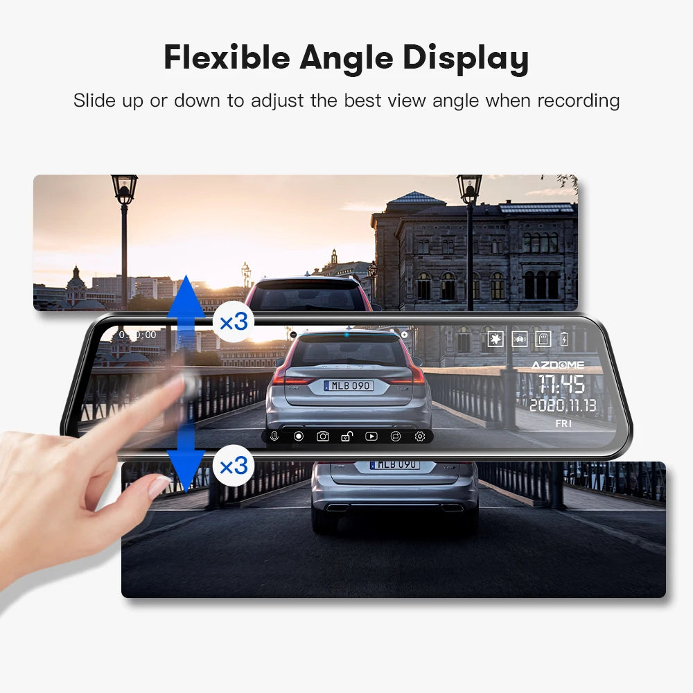 AZDOME PG17 12" WiFi Mirror Dash Cam 2.5K Front and 1080P Rear View Mirror Camera for Cars Dual Camera Waterproof Backup Camera