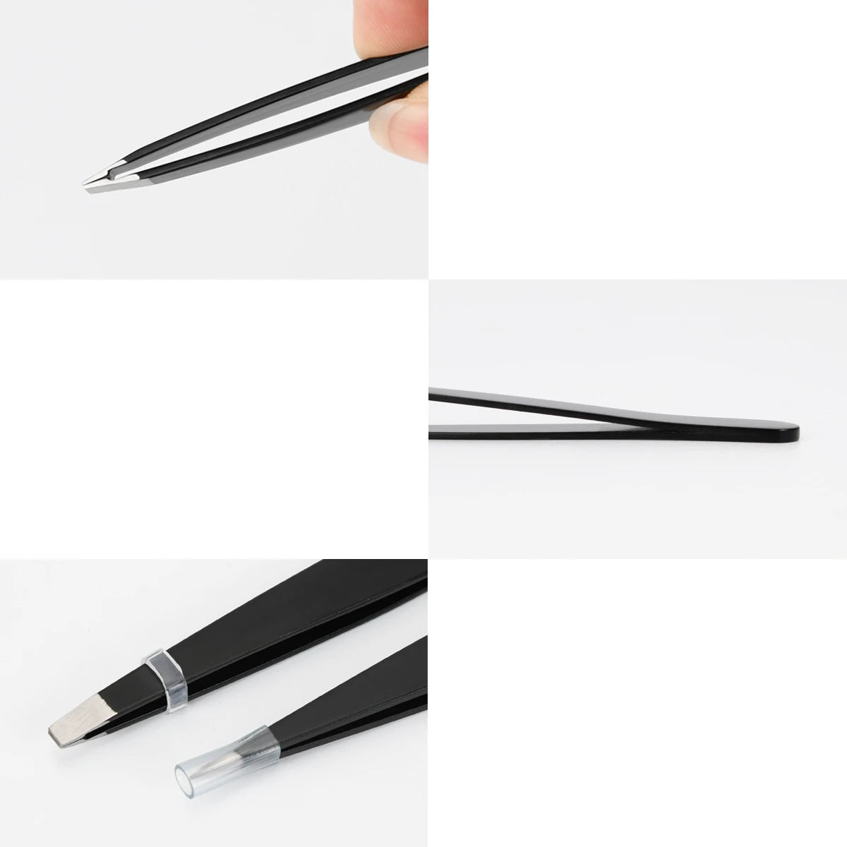 Tweezers Stainless Steel Eyebrow Tweezers Hair Removal Slanted Black Tip Point Face Harmless Beauty False Eyelashes Makeup Tools