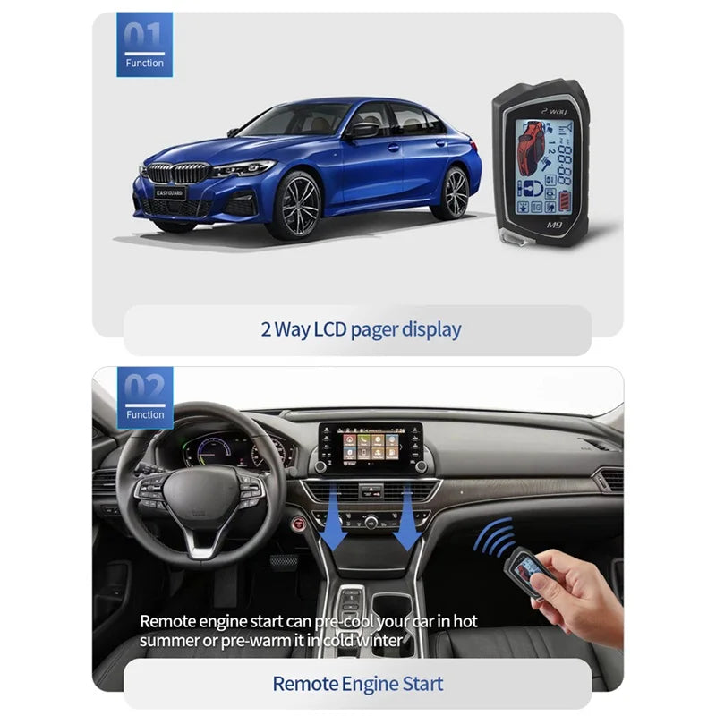 2 Way Car Alarm LCD Display Remote Start Push Button Shock Sensor Microwave Detection Warning Universal System With Siren