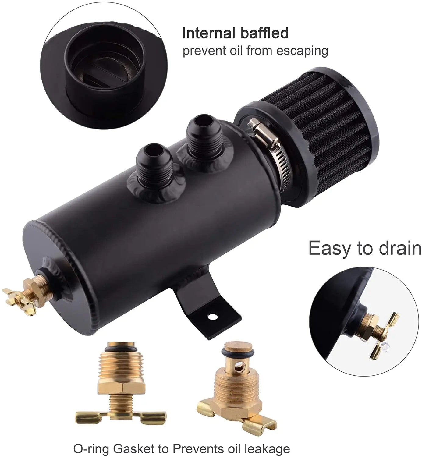 750ml Aluminum AN10 Oil Catch Can Exhaust Reservoir Tank with Breather Filter Baffled Kit Fuel Tank OCC-1011