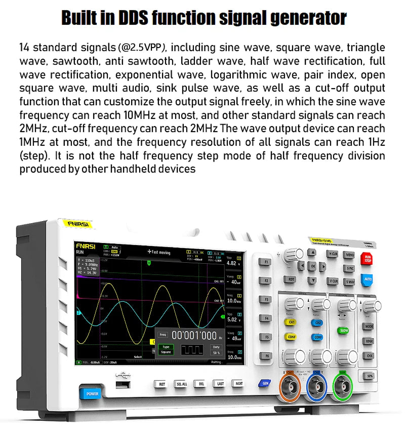 FNIRSI-1014D Dual Channel Desktop Digital Oscilloscope 100MHz* 2 Analog Bandwidth 1GSa/s Sampling Rate 10Mhz  Signal Generator