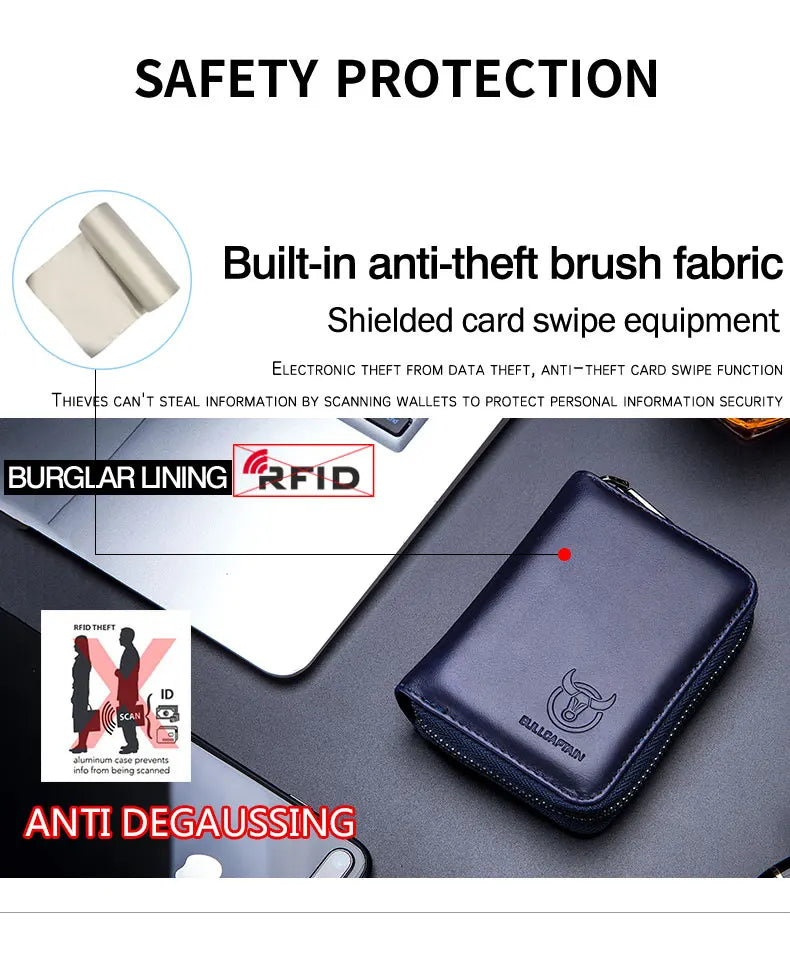 BULLCAPTAIN Leather Credit Card ID Card Holder Wallet Wallet Men Fashion Rfid Card Holder Wallet Business Card Holder Bag