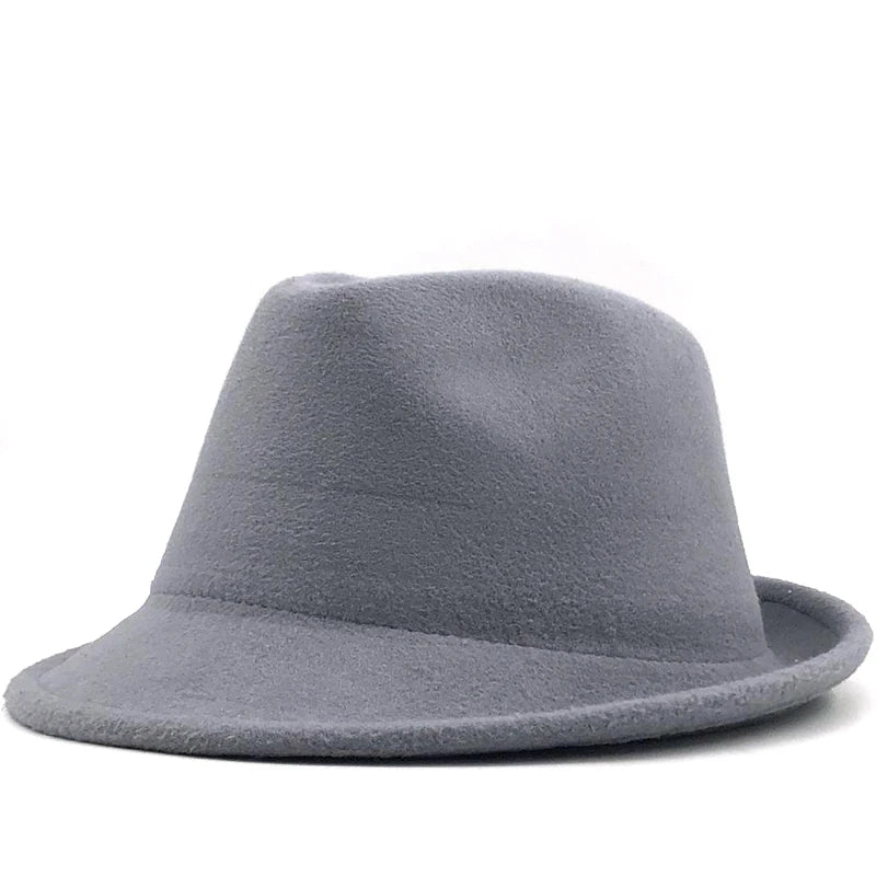 Simple white Wool felt Hat Cowboy Jazz Cap Trend Trilby Fedoras hat Panama cap chapeau band for Men Women 56-58CM