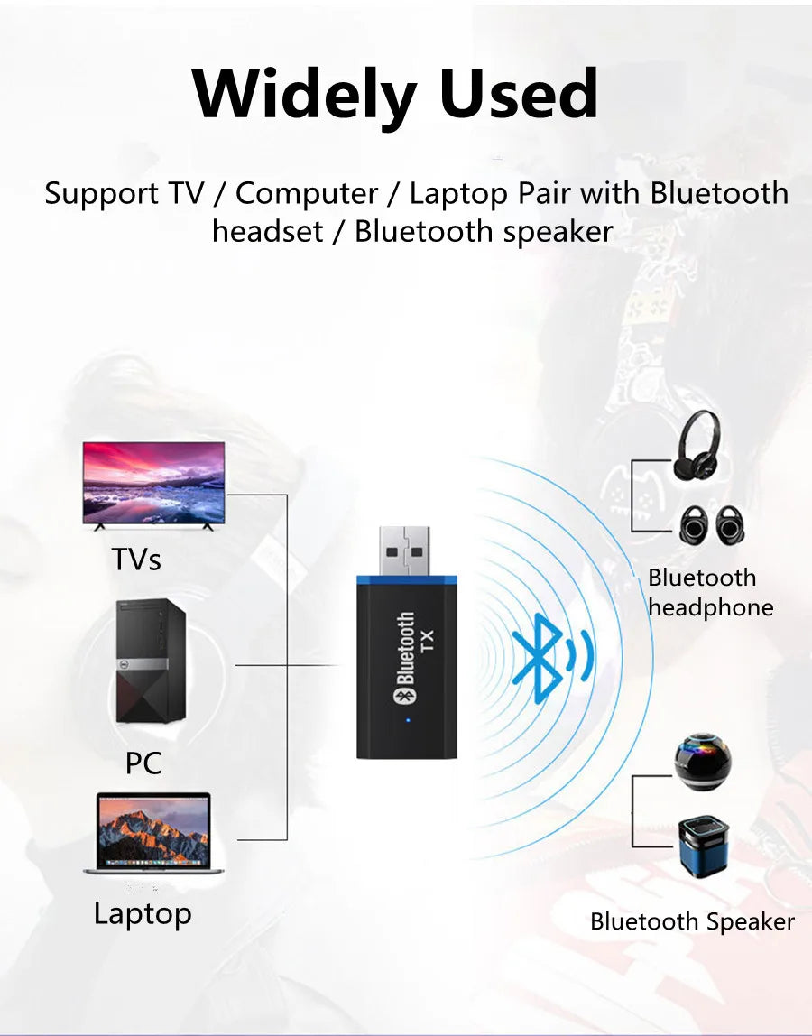 Bluetooth Transmitter 5.0 + EDR Audio Adapter For TV PC Headphones 3.5MM Jack AUX USB Stereo Music Wireless Adapter Plug & Play