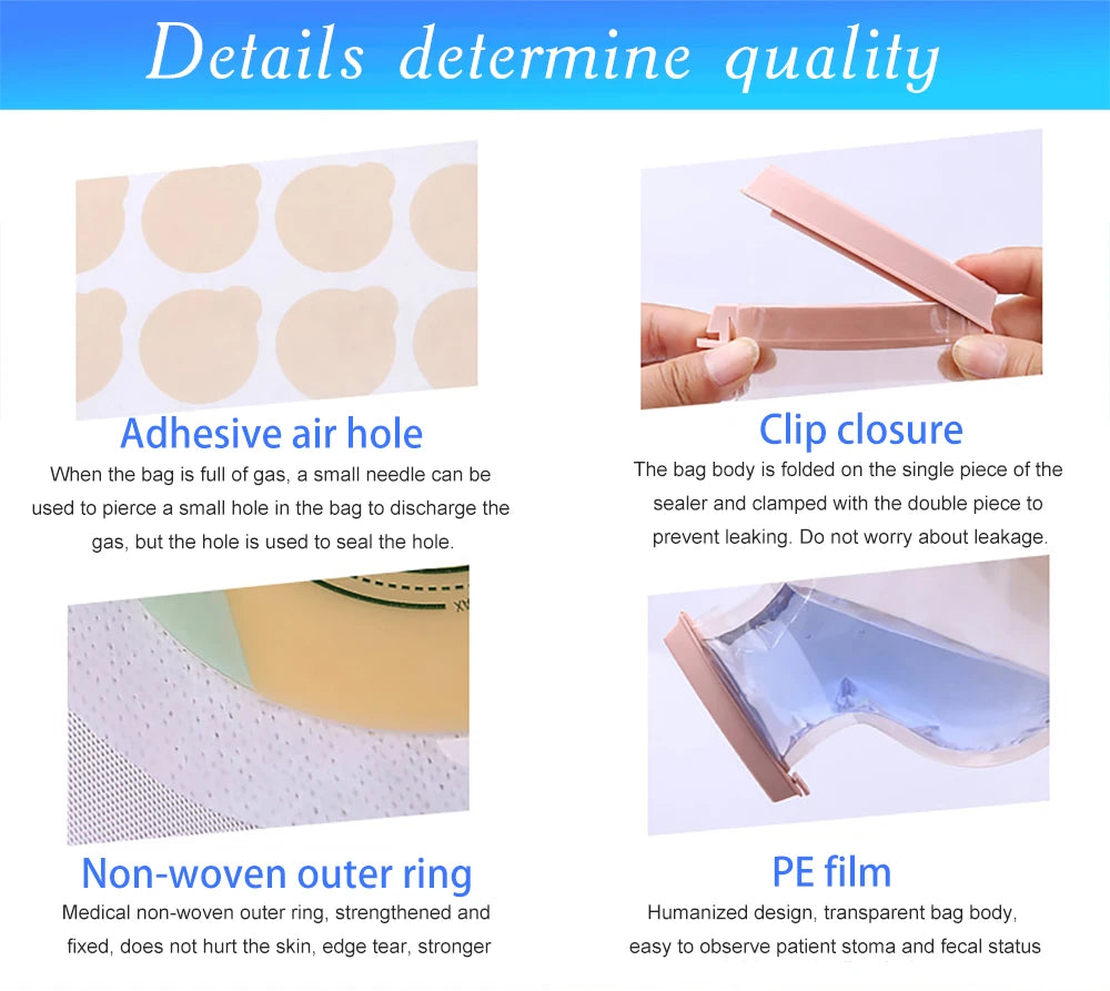 Cofoe 10pcs Ostomy Bags One-piece System Colostomy Bags  Disposable Colostomy Pouch Opening 20-60mm  With Clip Closure