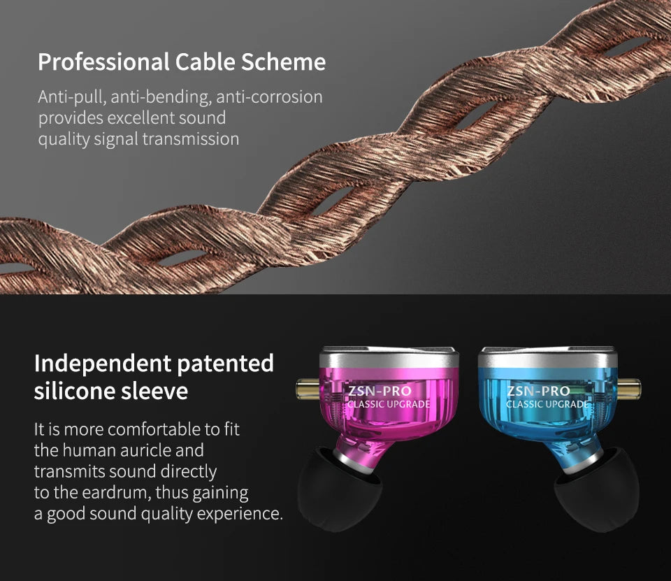 KZ ZSN PRO 1BA 1DD Hybrid Drive In Ear Earphones HIFI Metal Bass Earbud Sport Music Headset Replaceable Cable ZS10 PRO ZSX ZSTX