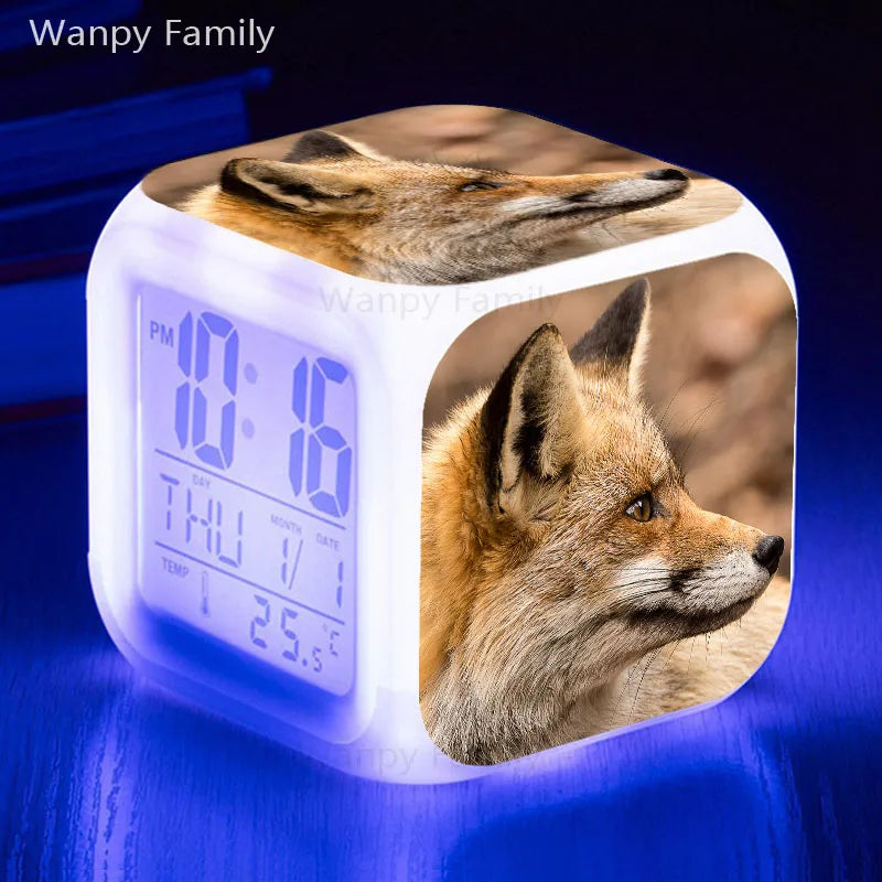 Fox Alarm Clock 7 Color Glowing LED Digital Alarm Clock Multifunction Night Light Electronic Watches Clock Kids Birthday Gifts