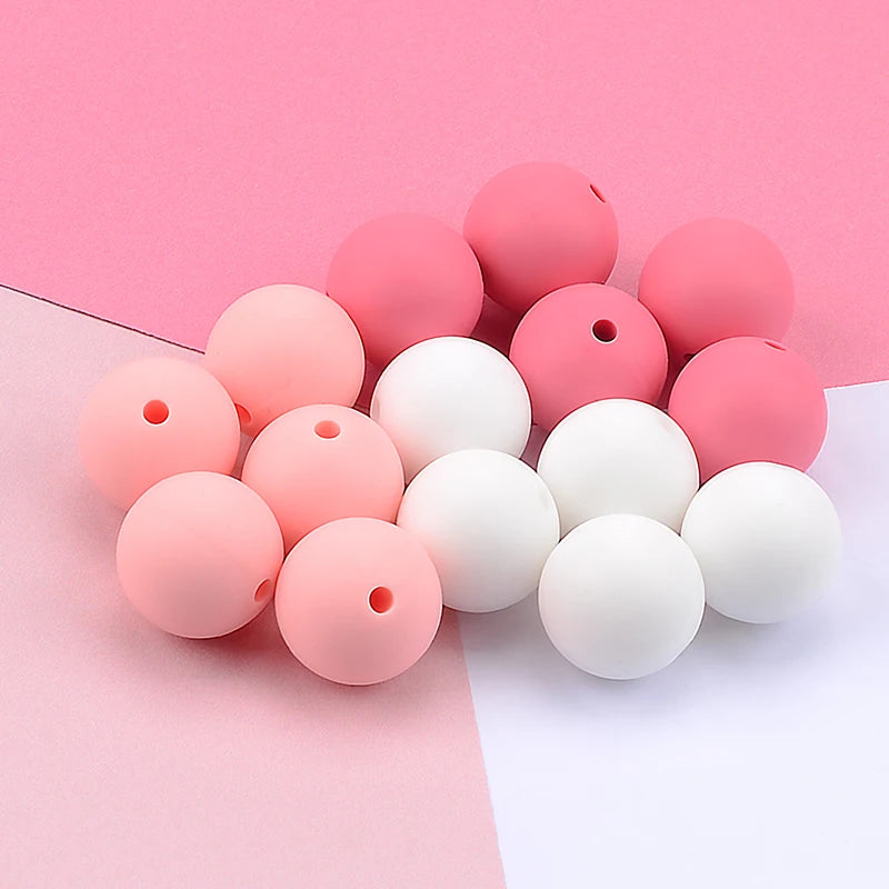 LOFCA 15mm 20pcs/lot Silicone Loose Beads Safe Teether Round Baby Teething Beads DIY Chewable Colorful Teething For Infant