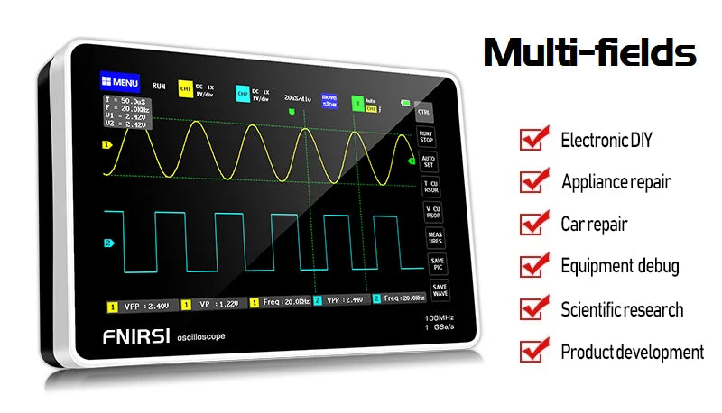 FNIRSI-1013D Digital Tablet Oscilloscope Dual Channel 100M Bandwidth 1GS Sampling Rate 7 Inches Mini Tablet Digital Oscilloscope