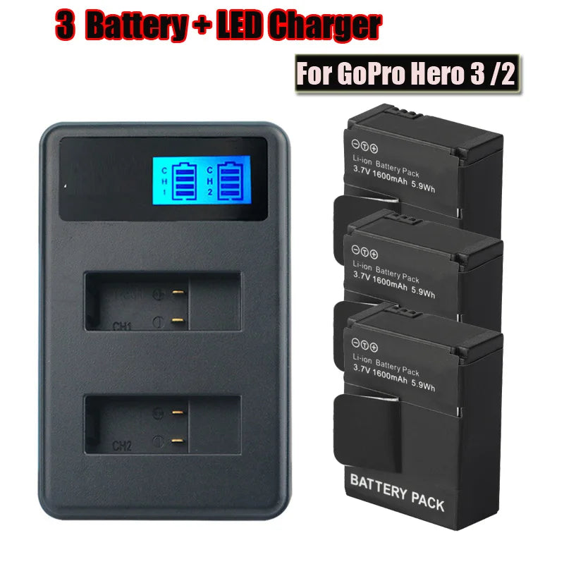 4pcs AHDBT-301/302 Battery+Double slot LCD Screen Display USB Charger Kit for Gopro hero3 3+ Action camera accessories
