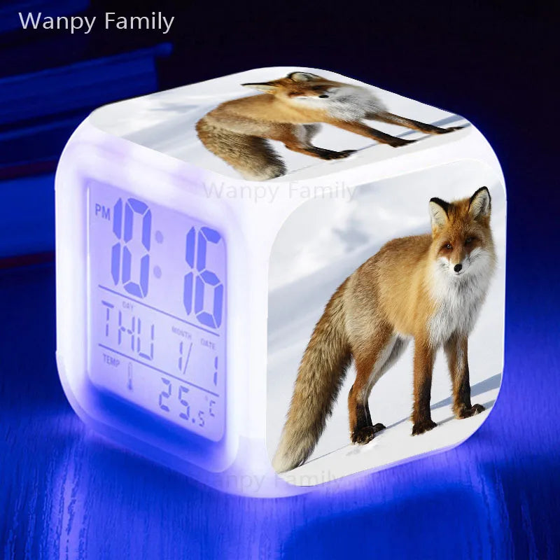 Fox Alarm Clock 7 Color Glowing LED Digital Alarm Clock Multifunction Night Light Electronic Watches Clock Kids Birthday Gifts