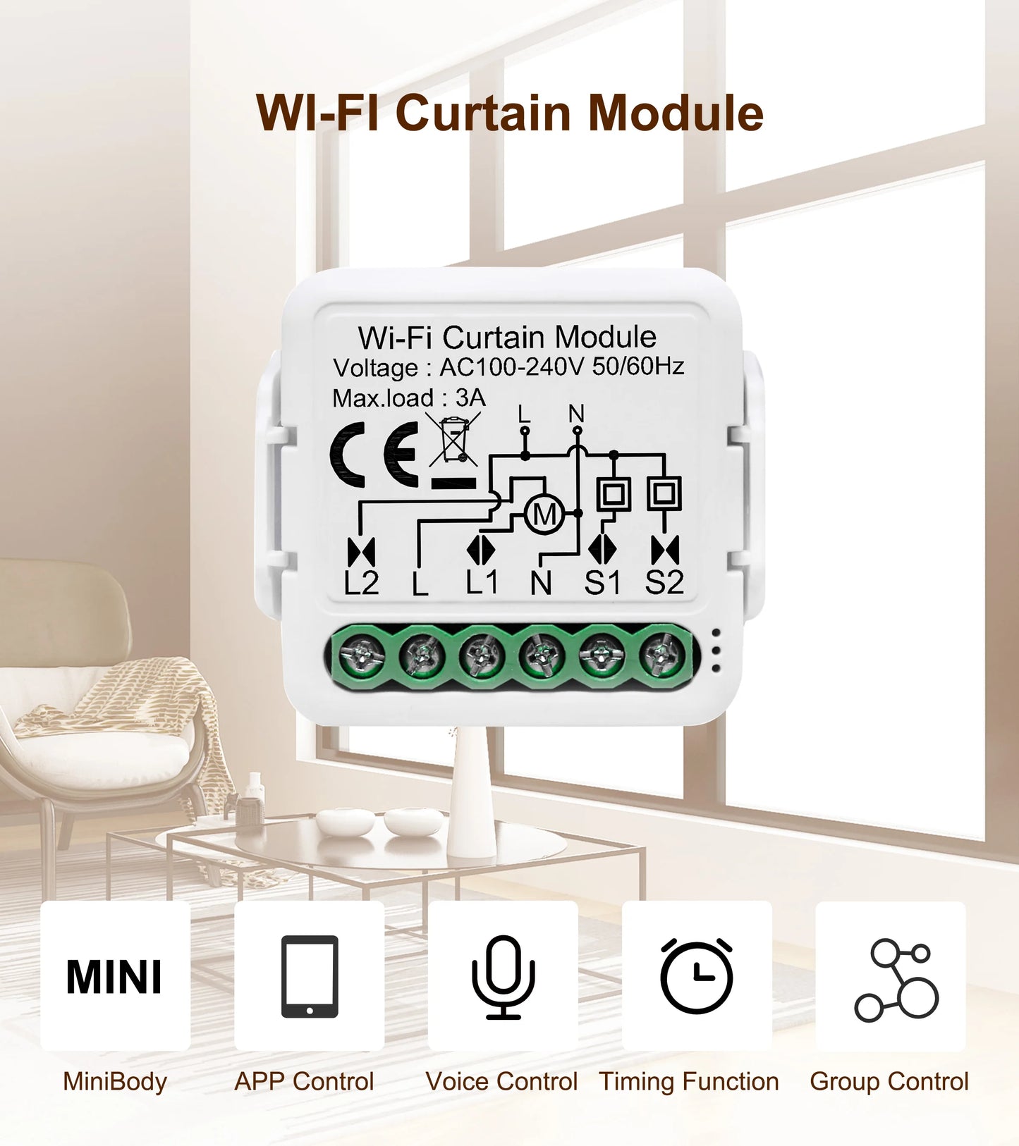 GIRIER Tuya Smart Wifi Curtain Module Blind Switch for Roller Shutter Electric Motor 1/2 Gang Compatible with Alexa Google Home