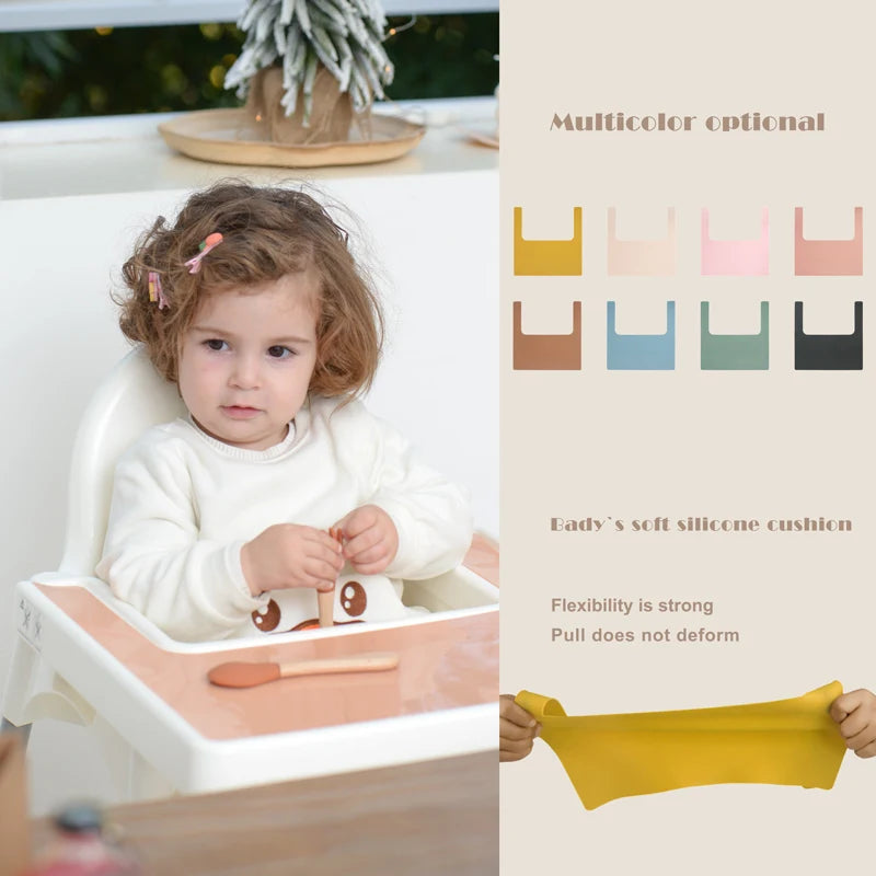 High Chair Custom Pure Color Placemat Feeding Solid Food Dining Plate Placemat Soft Silicone Table Mat Tableware Baby Stuff