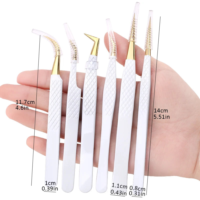 Stainless Steel White-gold Tweezers For Eyelash Extension Anti-Static Eyebrow Eyelashes High Precision Tweezer Makeup Tools