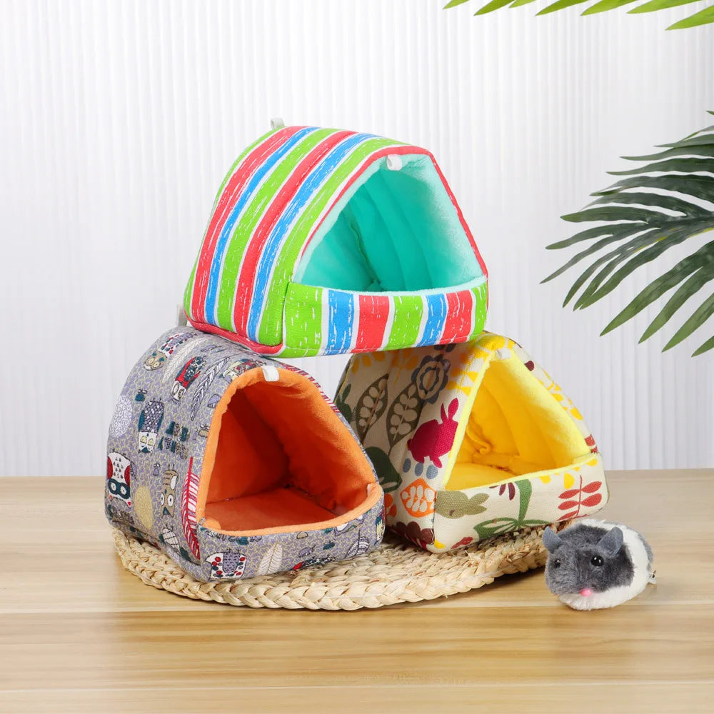 Cute Cartoon Rabbit Squirrel Mini Cage Guinea Pig Nest Small Animal Mice Rat Pet Sleeping Bed Hamster House Winter Warm Soft Mat