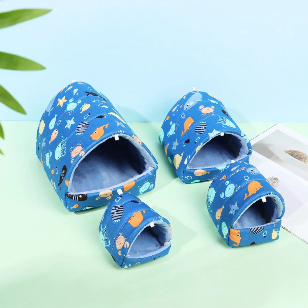 Cute Cartoon Rabbit Squirrel Mini Cage Guinea Pig Nest Small Animal Mice Rat Pet Sleeping Bed Hamster House Winter Warm Soft Mat