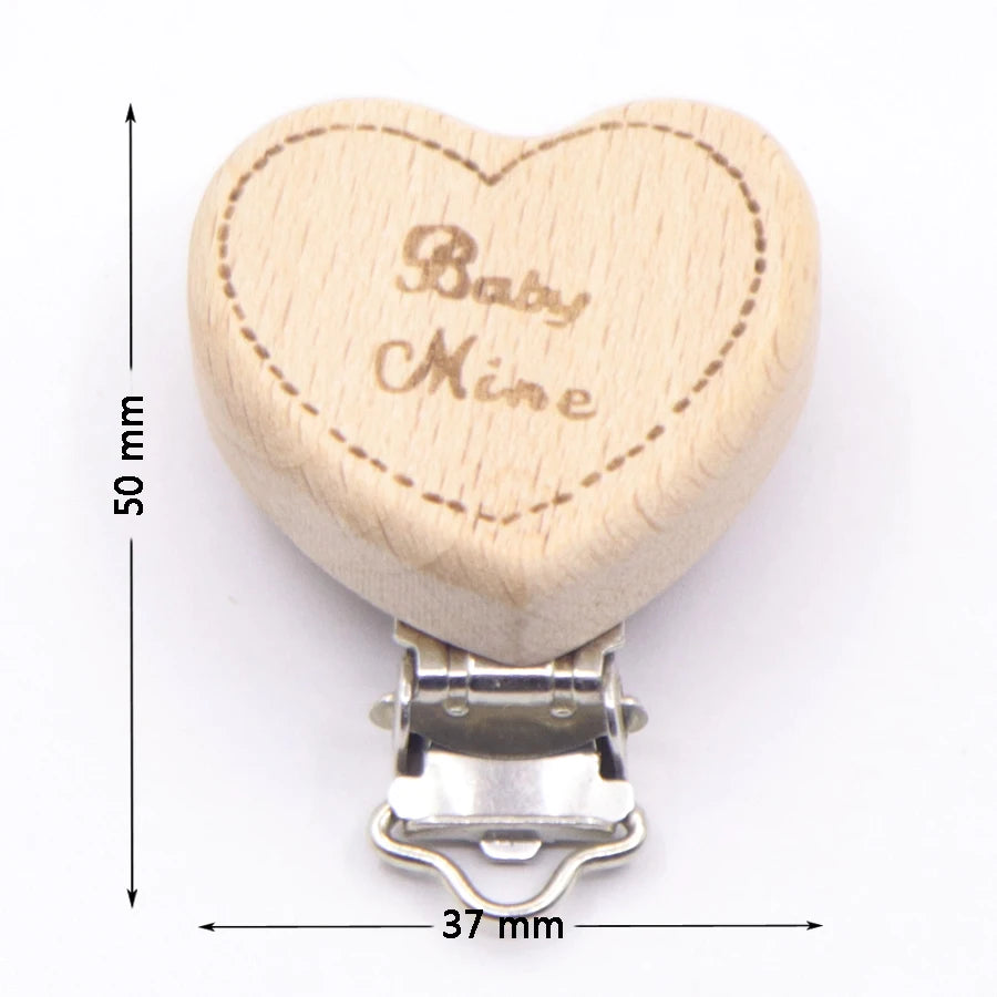 5Pcs/Lot Food Grade Beech Wooden Clip Animal Heart Shape Dummy Clip for Baby Teething Pacifier Chain Holder DIY Accesories