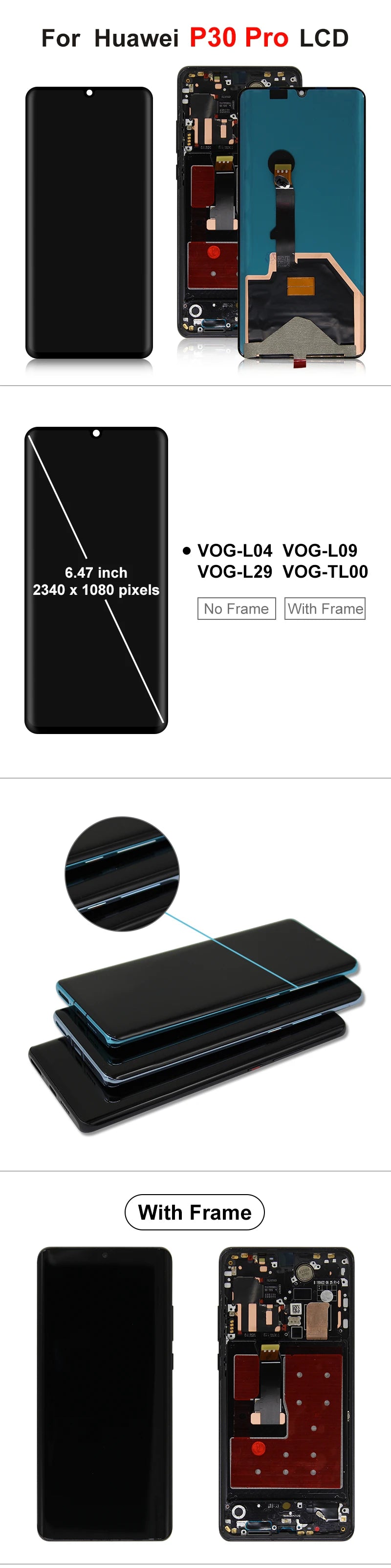 AMOLED For HUAWEI P30 Pro Display VOG-L04 VOG-L09 VOG-L29 VOG-TL00 Touch Screen Digitizer Replament Parts For P30 Pro LCD