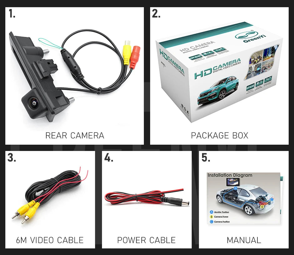 GreenYi 170° 1080P AHD Vehicle Rear View Camera for VW Volkswagen Golf Passat B7 B6 Tiguan Jetta MK6 Audi A3 A4 A5 Q5 A6 B6 car