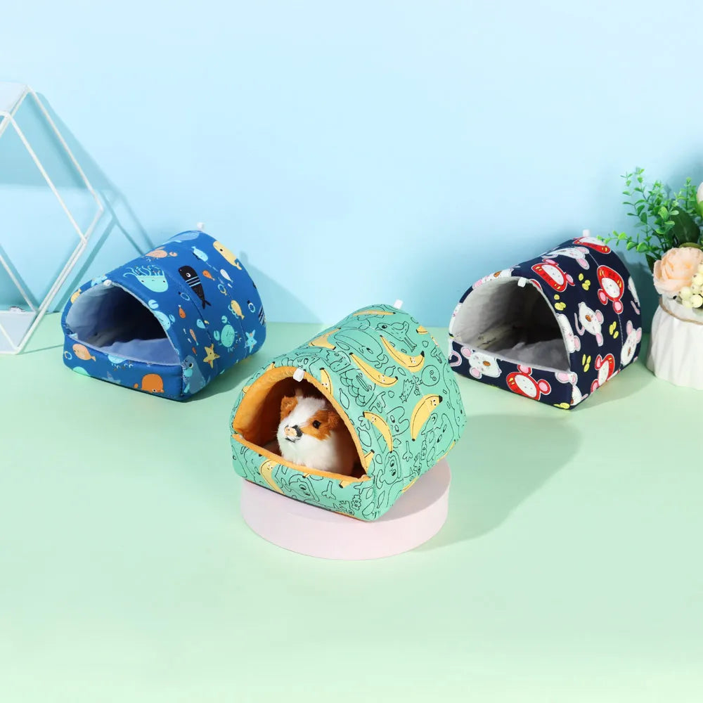Cute Cartoon Rabbit Squirrel Mini Cage Guinea Pig Nest Small Animal Mice Rat Pet Sleeping Bed Hamster House Winter Warm Soft Mat