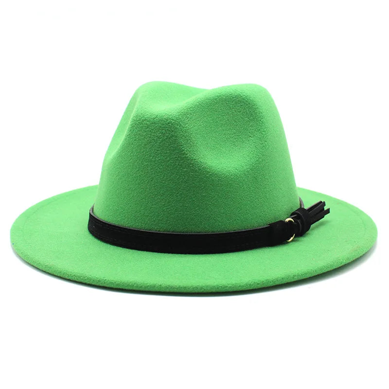 Gangster Trilby Felt Fedora Hat European American Wide Brim Top Jazz Caps Women Men Wool White Wedding Hat 56-58-61CM