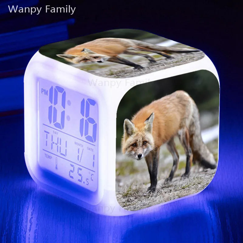 Fox Alarm Clock 7 Color Glowing LED Digital Alarm Clock Multifunction Night Light Electronic Watches Clock Kids Birthday Gifts