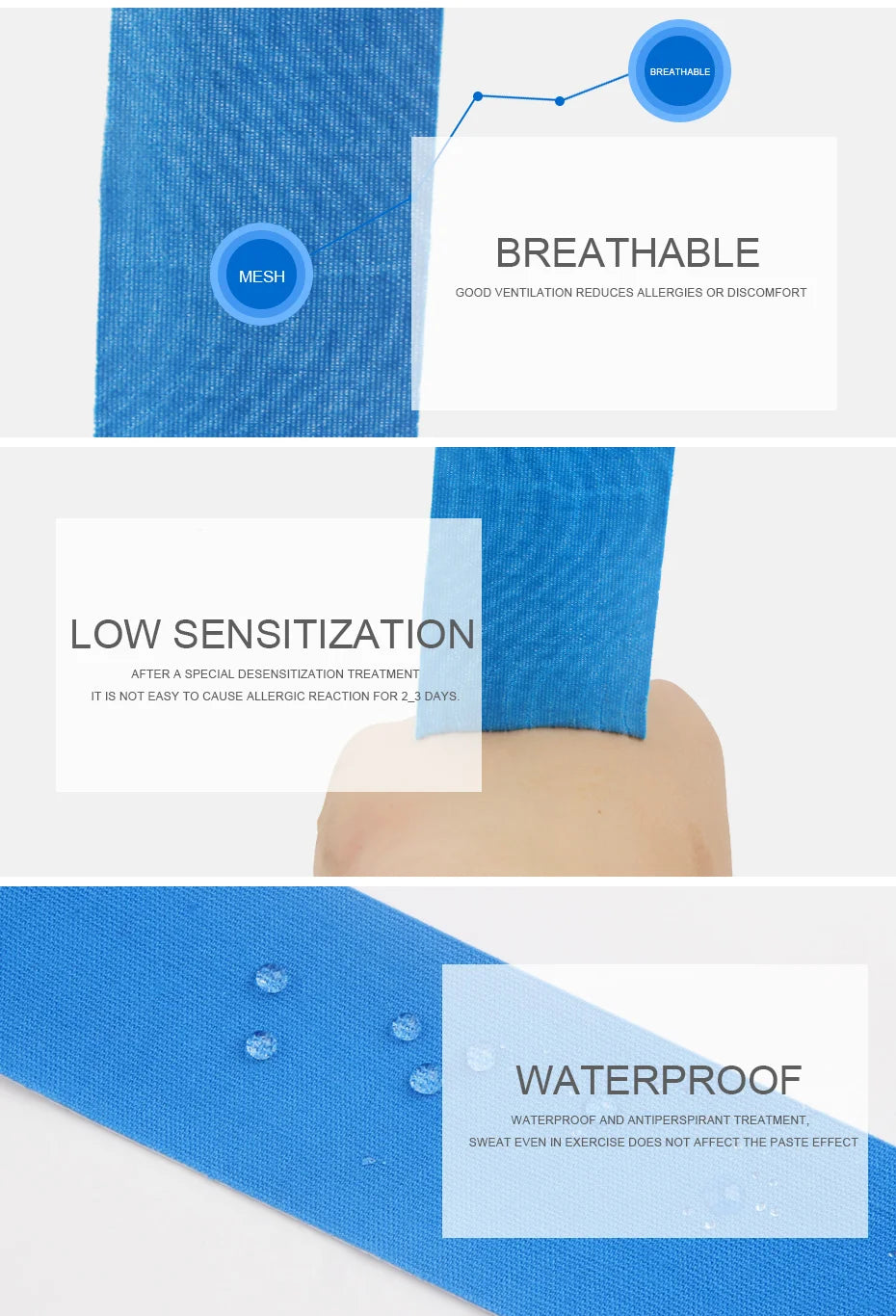 5 Pieces 5mx5cm Kinesiology Tape Sports Safety Tape Bandage Strain Injury Support Waterproof Elastic Physio Kinesiotape Patch