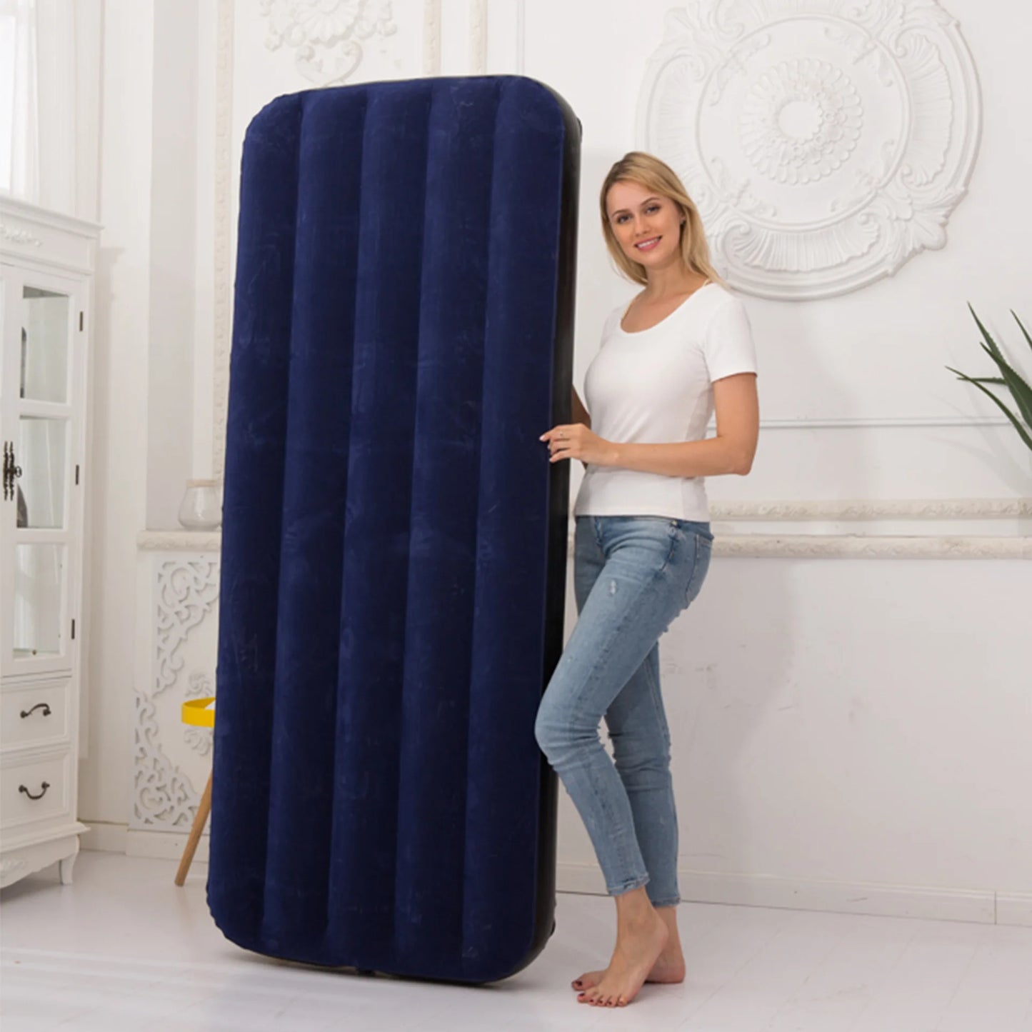 Household Simple Navy Blue Inflatable Mattress Foldable Inflatable Nursing Bed Outdoor Garden Lazy Inflatable Sofa with Air Pump