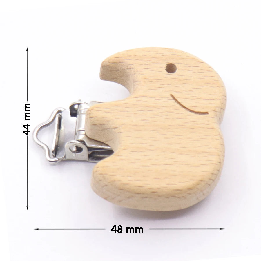 5Pcs/Lot Food Grade Beech Wooden Clip Animal Heart Shape Dummy Clip for Baby Teething Pacifier Chain Holder DIY Accesories