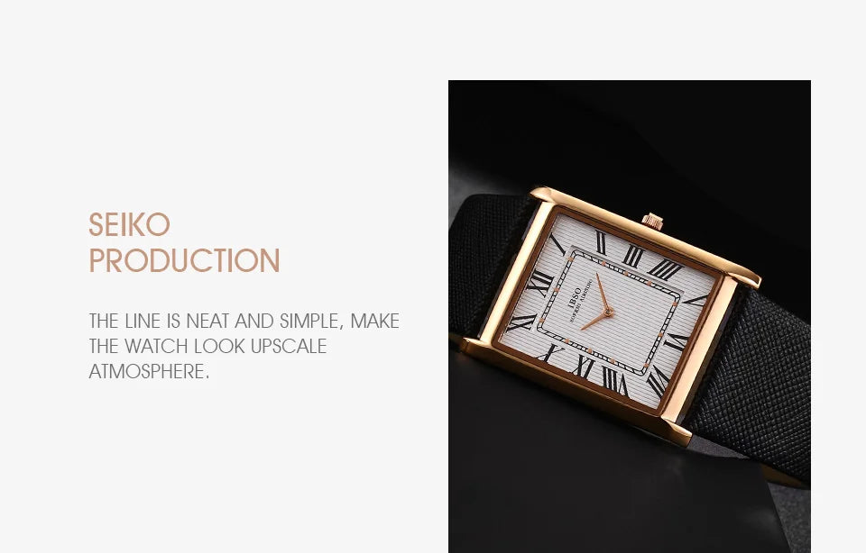 IBSO Ultra-Thin Rectangle Dial Men's Quartz Watch Luxury Business Style Genuine Leather Strap Waterproof New Men WristWatches