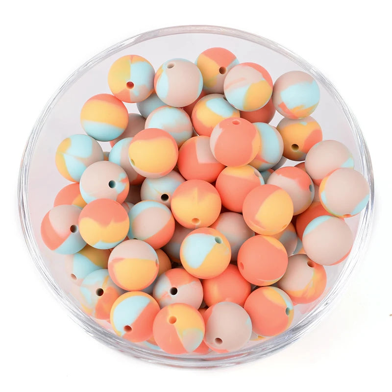 LOFCA 15mm 20pcs/lot Silicone Loose Beads Safe Teether Round Baby Teething Beads DIY Chewable Colorful Teething For Infant