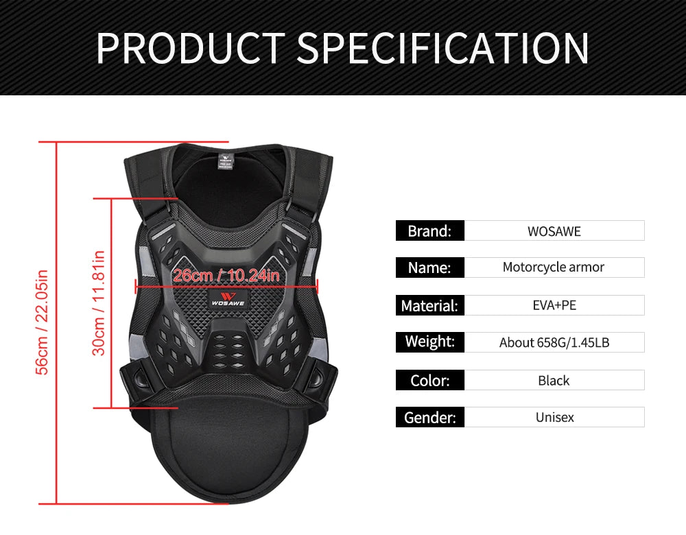 WOSAWE Back Protector Motorcycle Armor Adult Spine Chest Body Protection Skateboard MTB Motocross Racing Top Armor Vest Jacket