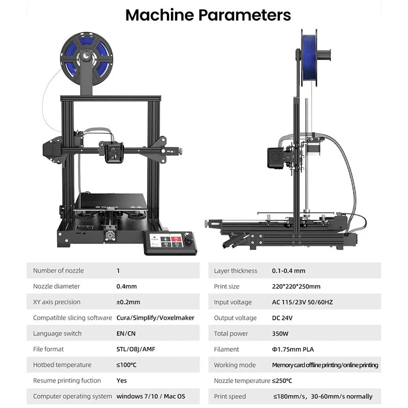 Go Aquila 3d Printer Silent Mainboard DIY 3d Printer Kit Open Source 220*220*250mm Carborundum Building Bed Resume Printing