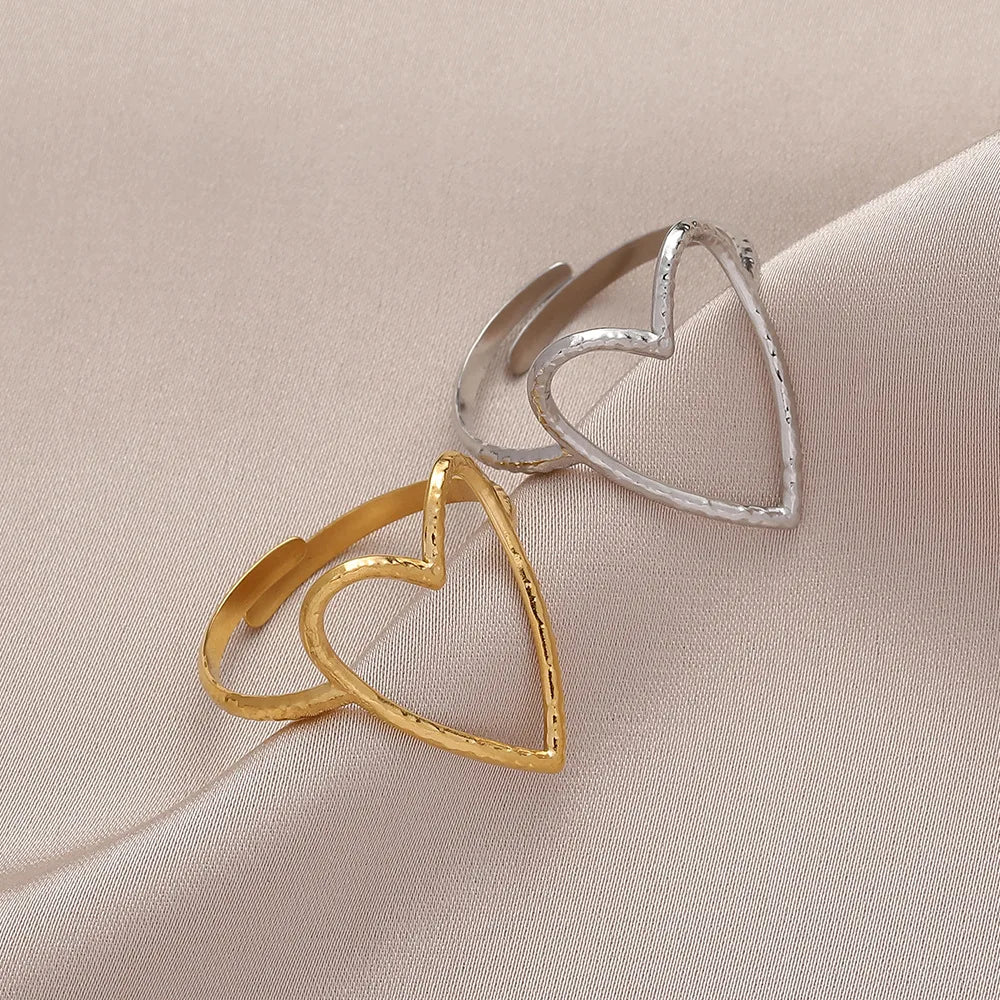 DIEYURO 316L Stainless Steel 2 Colours Love Heart Hollow Ring Fashion Beautiful Woman Exquisite Jewelry Gift For Lovers 2021 New