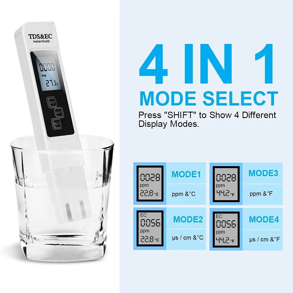 TDS Meter Digital Water Tester High Accuracy Digital 0-14 PH Meter Tester 0-9990ppm TDS&EC LCD Water Purity PPM Aquarium Filter