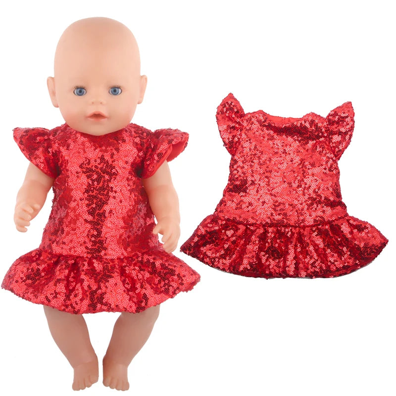 Sequins Dress Doll Clothes For 17 Inch&43cm Baby New Born Doll Brilliant Party Reunion Doll Skirt For American 18 Inch Doll DIY