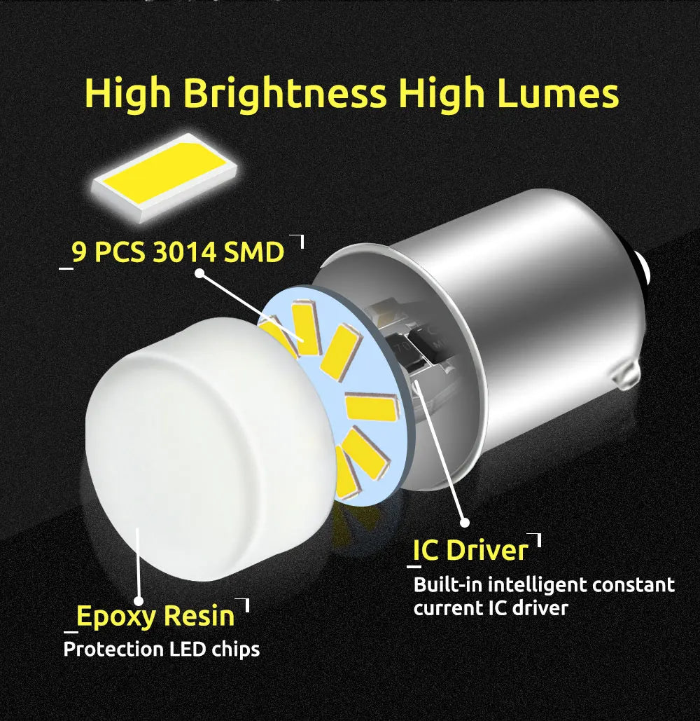 2Pcs BAY15D 1157 Led Brake Light 1156 BA15S P21W Led PY21W BAU15S DRL Turn Signal Lamp 3014 9 SMD Lighting Reverse Lamp 12V