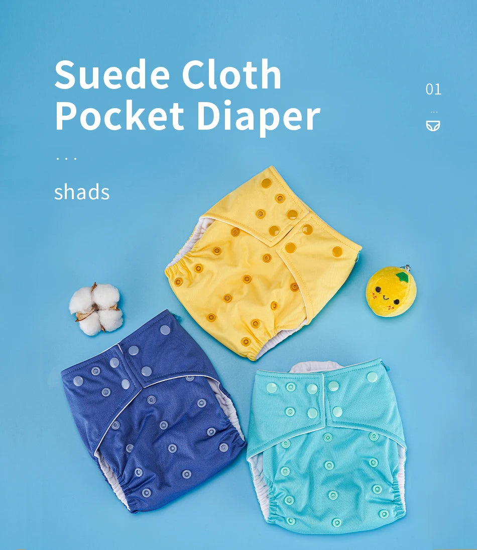 HappyFlute 1Pc Random Print Suede Cloth Inner Baby Nappy Waterproof And Reusable Dual Gussets Cloth Diaper