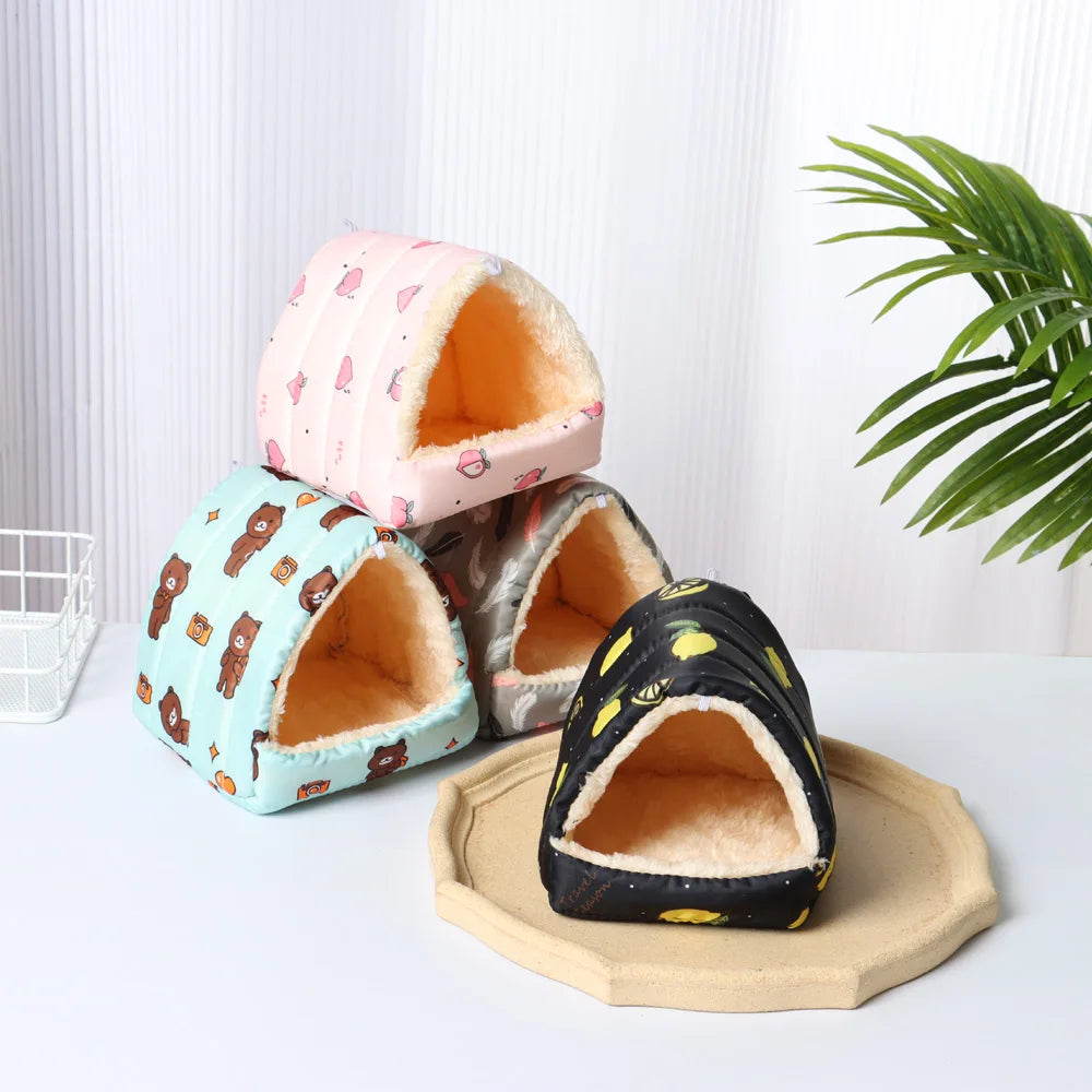Cute Cartoon Rabbit Squirrel Mini Cage Guinea Pig Nest Small Animal Mice Rat Pet Sleeping Bed Hamster House Winter Warm Soft Mat