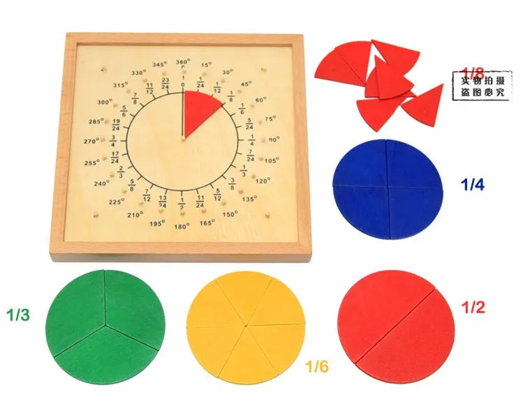 Montessori Mathematic Materials Wood Fraction Circles Board Kids Early Learning Tool Math Educational Game Hand-eye Coordination